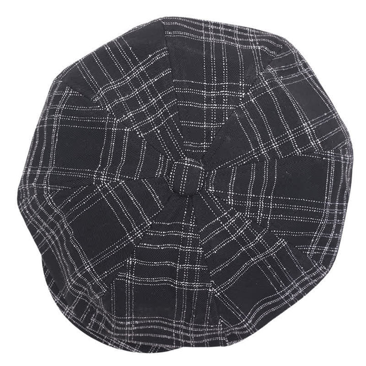 Black & White Plaid Simple Octagonal Cowboy Beret Hat - image 2