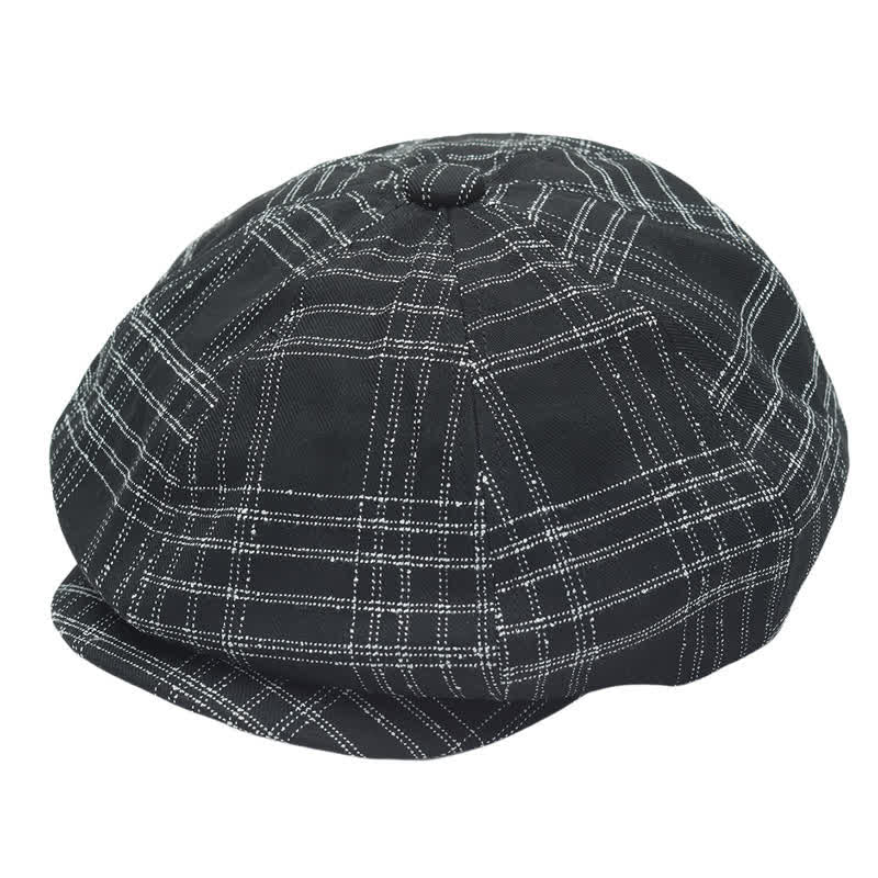 Black & White Plaid Simple Octagonal Cowboy Beret Hat - Black - XL (24"-24 1/2") - image 0