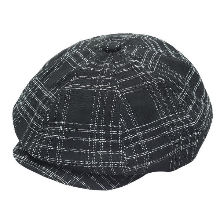 Black & White Plaid Simple Octagonal Cowboy Beret Hat - Black - XL (24"-24 1/2") - image 0