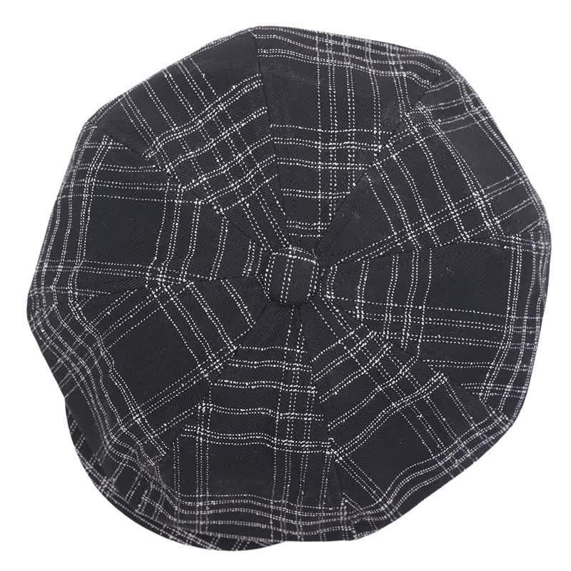 Black & White Plaid Simple Octagonal Cowboy Beret Hat - image 2