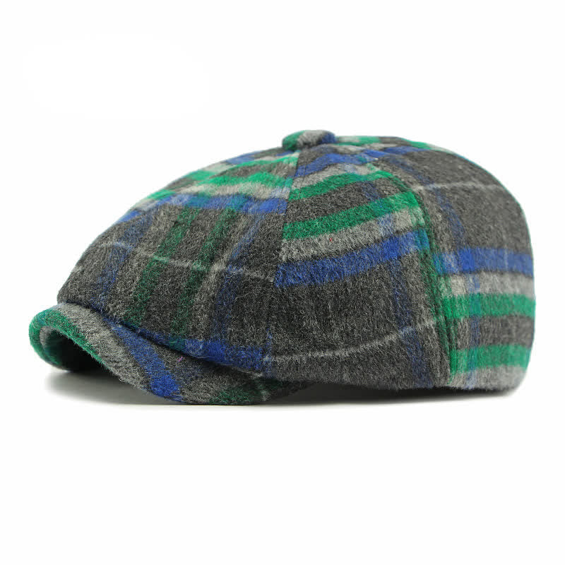 Traditional Plaid Eight Panel Newsboy Cap British Beret Hat - Blue & Green - Adjustable (21 5/8"-23 1/4") - image 12