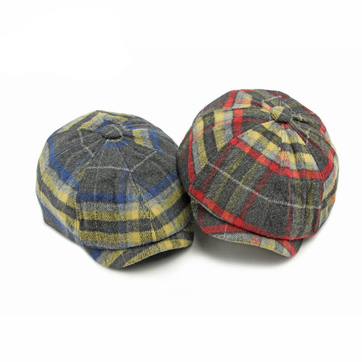 Traditional Plaid Eight Panel Newsboy Cap British Beret Hat - image 1