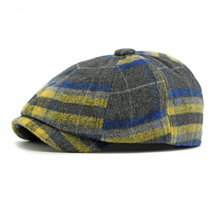 Traditional Plaid Eight Panel Newsboy Cap British Beret Hat - Yellow & Blue - Adjustable (21 5/8"-23 1/4") - image 10