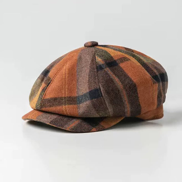 Classical Plaid Artist Painter Octagon Beret Hat - Orange - M (22"-22 7/8") - image 1