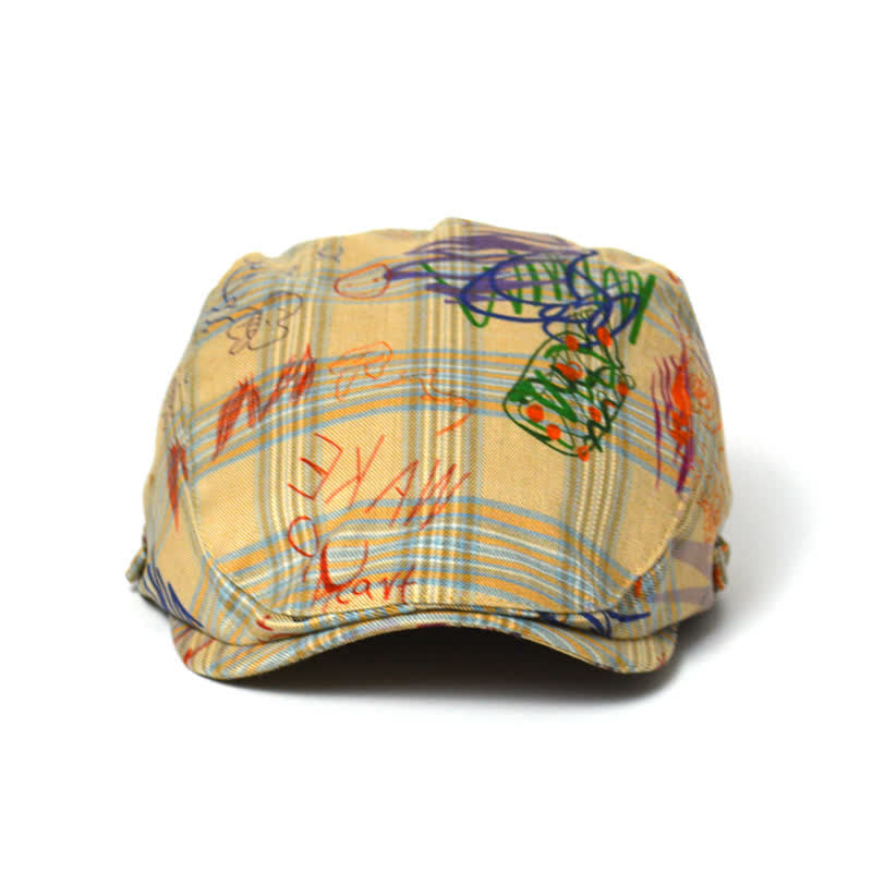 Unique Stylish Graffiti Pattern Plaid Beret Hat - image 1