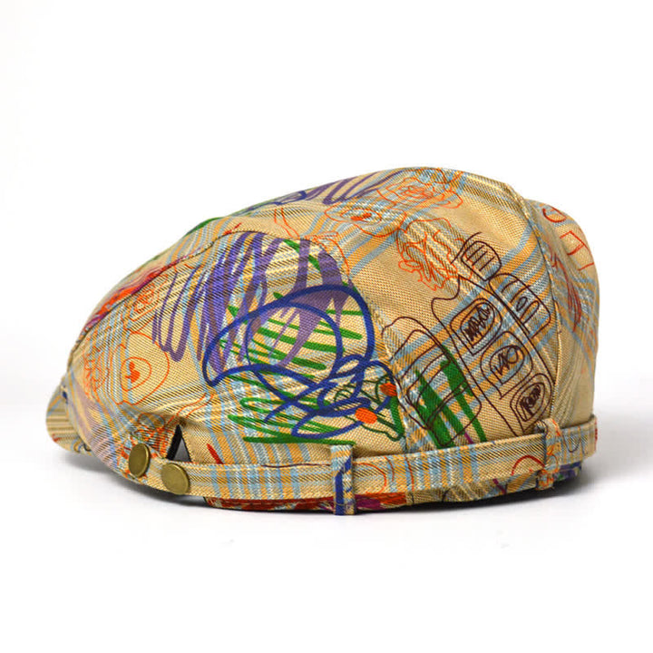 Unique Stylish Graffiti Pattern Plaid Beret Hat - image 3