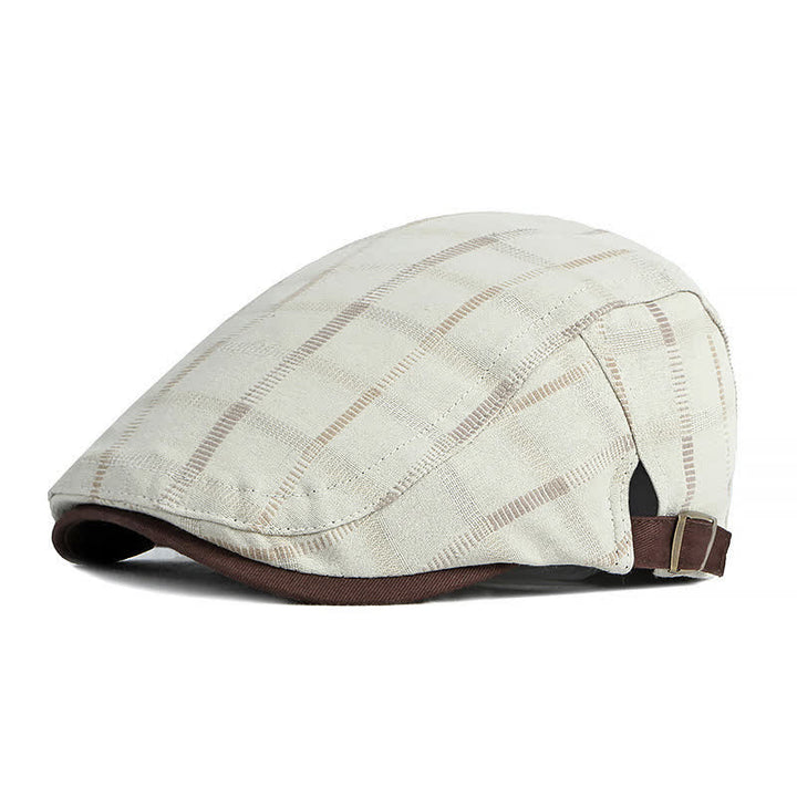Simple Plaid Pattern Contrast Color Beret Hat - Ivory - Adjustable (21 5/8"-23 5/8") - image 3
