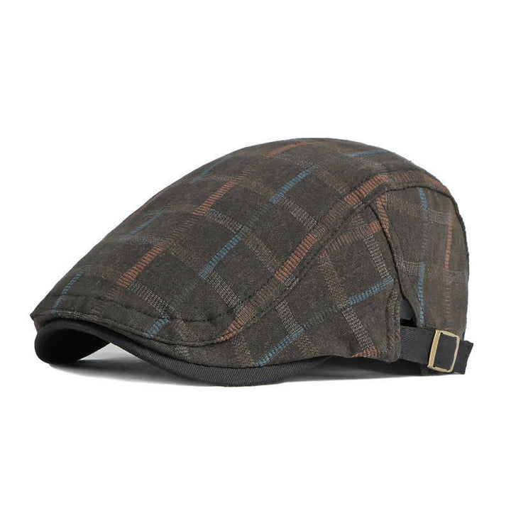 Simple Plaid Pattern Contrast Color Beret Hat - Coffee - Adjustable (21 5/8"-23 5/8") - image 2