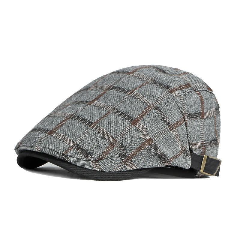 Simple Plaid Pattern Contrast Color Beret Hat - Gray - Adjustable (21 5/8"-23 5/8") - image 0