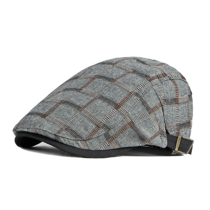 Simple Plaid Pattern Contrast Color Beret Hat - Gray - Adjustable (21 5/8"-23 5/8") - image 0