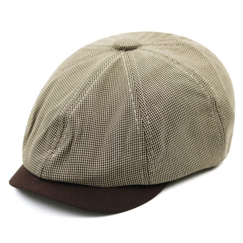 Casual Houndstooth Patchwork Color Beret Hat - Khaki - Adjustable (22"-23 1/4") - image 7