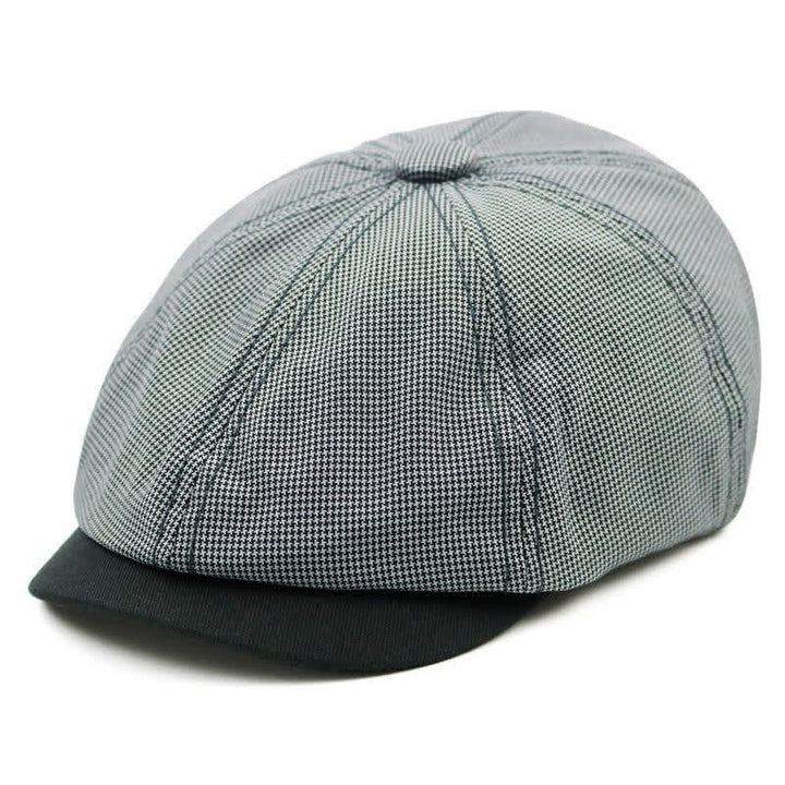 Casual Houndstooth Patchwork Color Beret Hat - Light Gray - Adjustable (22"-23 1/4") - image 5