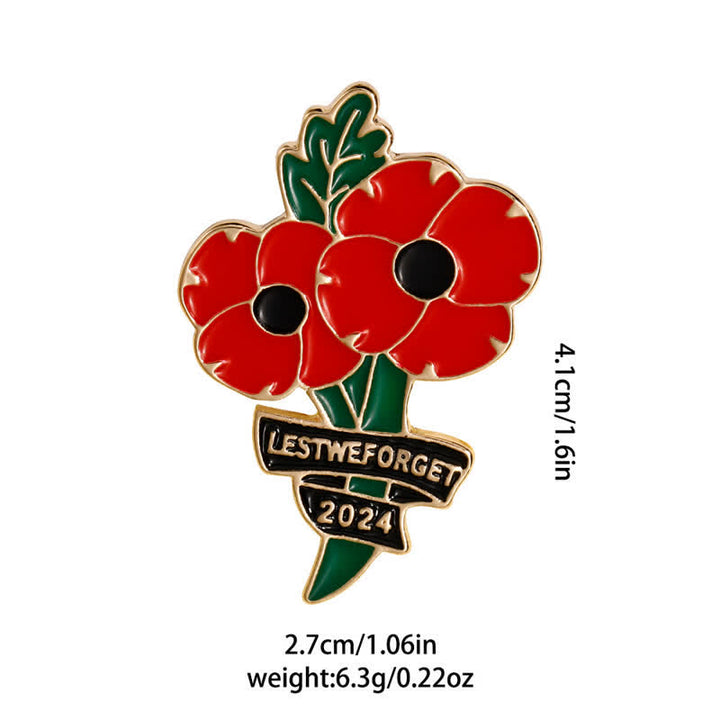 Memorial Day Black Red Poppy Lest We Forget Brooch - image 3