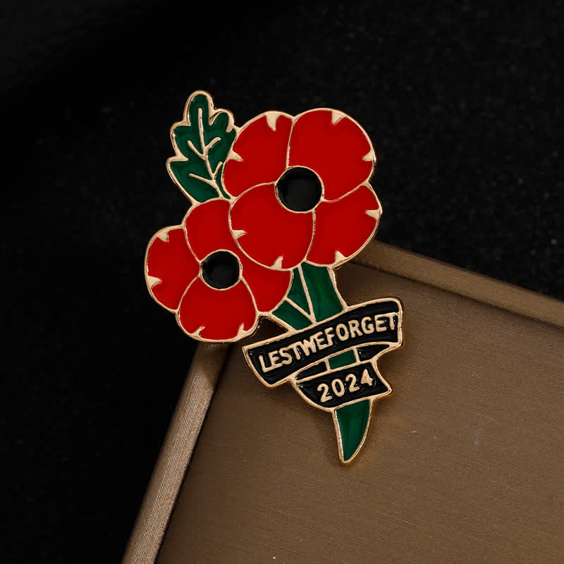 Memorial Day Black Red Poppy Lest We Forget Brooch - Red - image 0