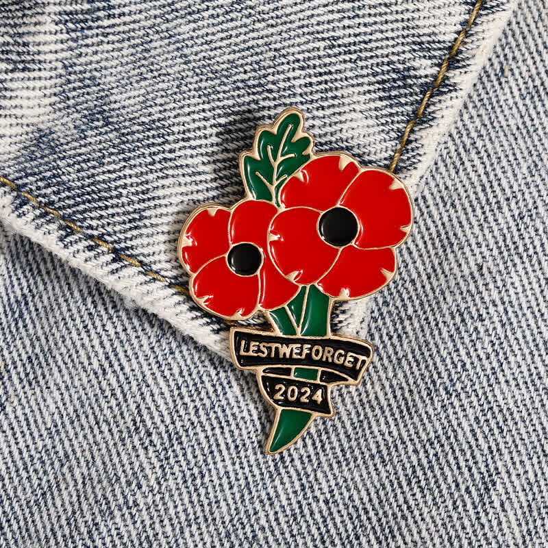 Memorial Day Black Red Poppy Lest We Forget Brooch - image 1