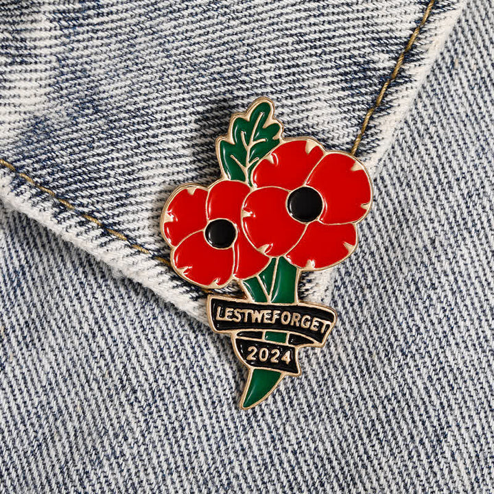 Memorial Day Black Red Poppy Lest We Forget Brooch - image 1
