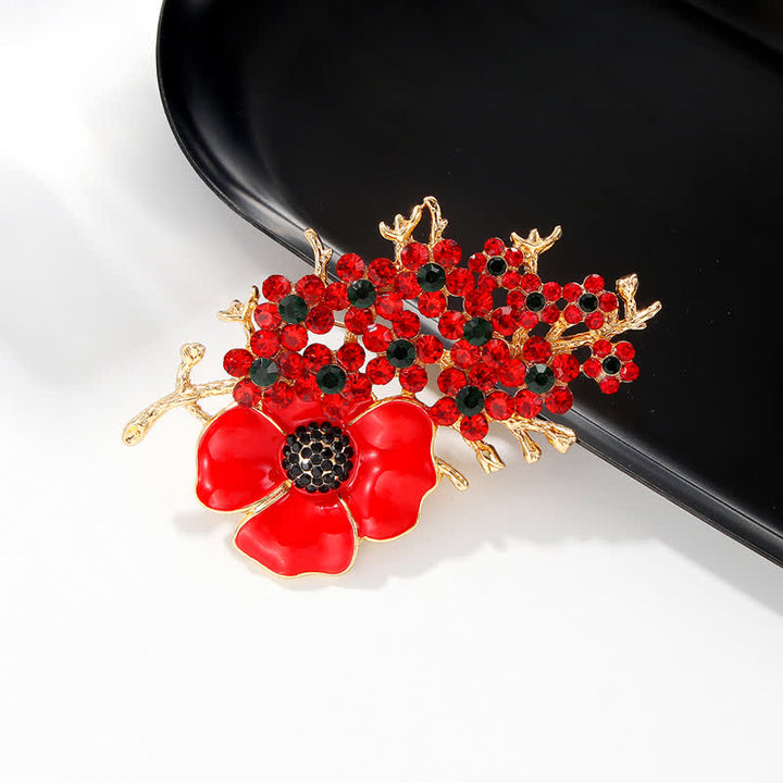 Women's Red Poppy Shiny Crystal Flower Brooch - image 3