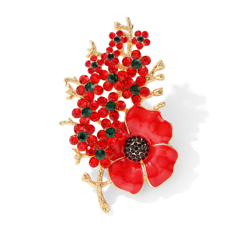 Women's Red Poppy Shiny Crystal Flower Brooch - Red - image 0