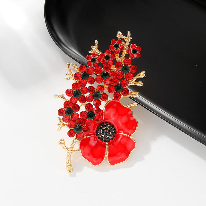 Women's Red Poppy Shiny Crystal Flower Brooch - image 2