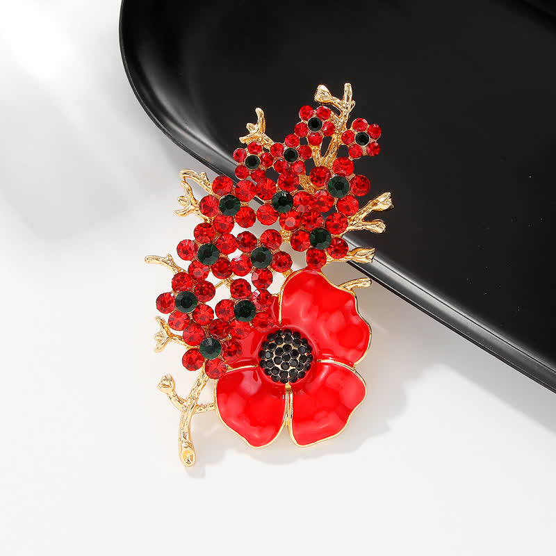 Women's Red Poppy Shiny Crystal Flower Brooch - image 2