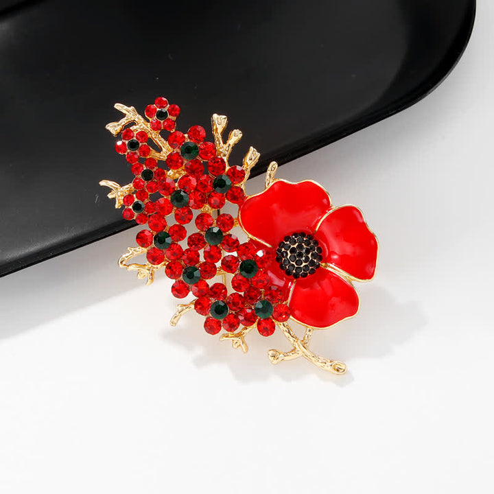 Women's Red Poppy Shiny Crystal Flower Brooch - image 1
