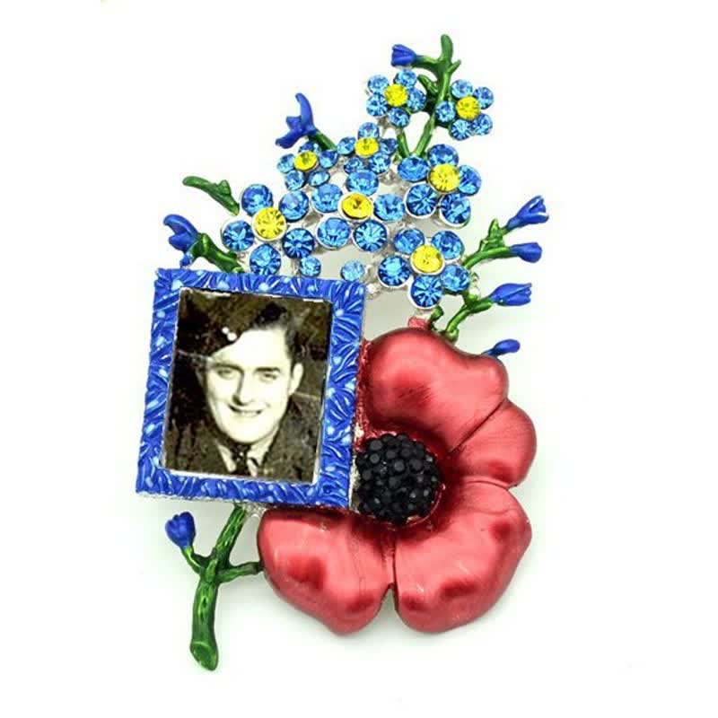 Poppy Rhinestone Flower Brooch with Picture Frame - image 1