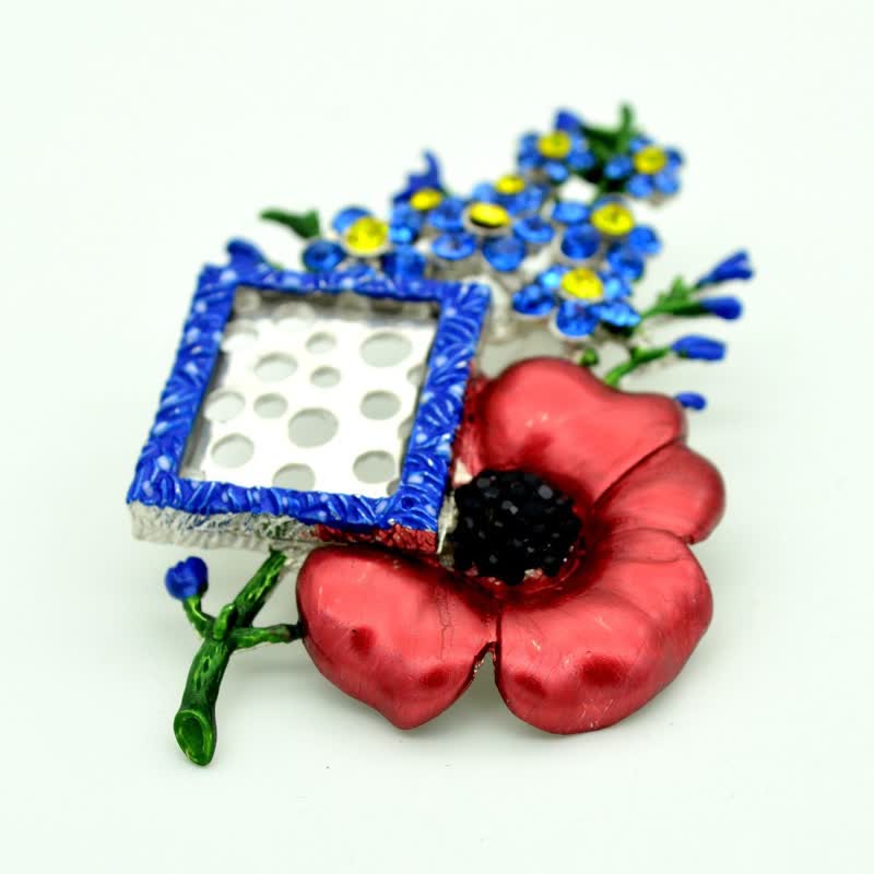 Poppy Rhinestone Flower Brooch with Picture Frame - image 2