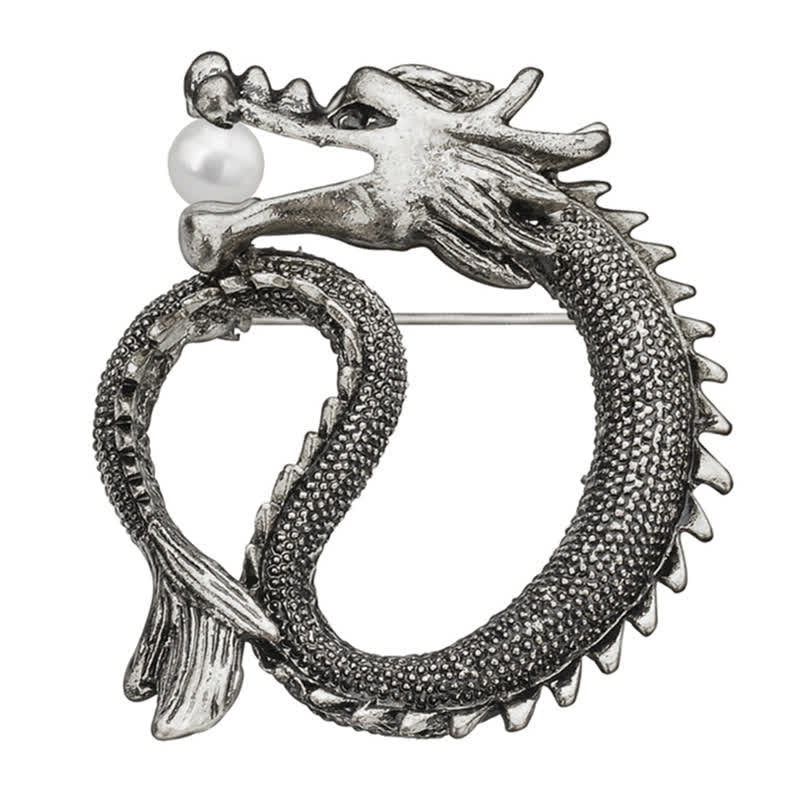 Men's Antique Tone Dragon Imitation Pearl Brooch - Antique Gold - image 1