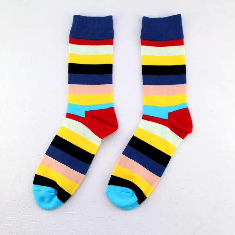 Men's Colorful Rainbow Striped Cotton Crew Socks - Style #2 - 6 Pairs - One Size (US 8 - US 11.5) - image 8