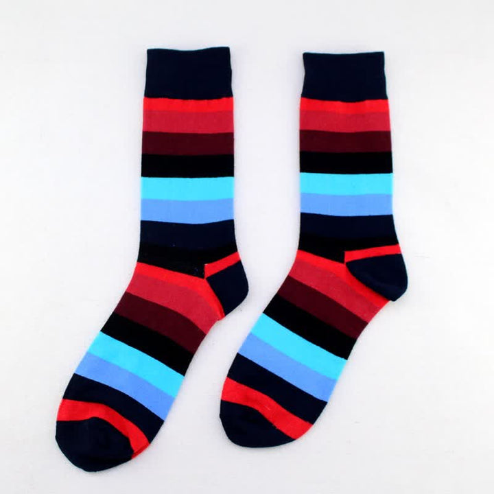 Men's Colorful Rainbow Striped Cotton Crew Socks - Style #1 - 6 Pairs - One Size (US 8 - US 11.5) - image 2
