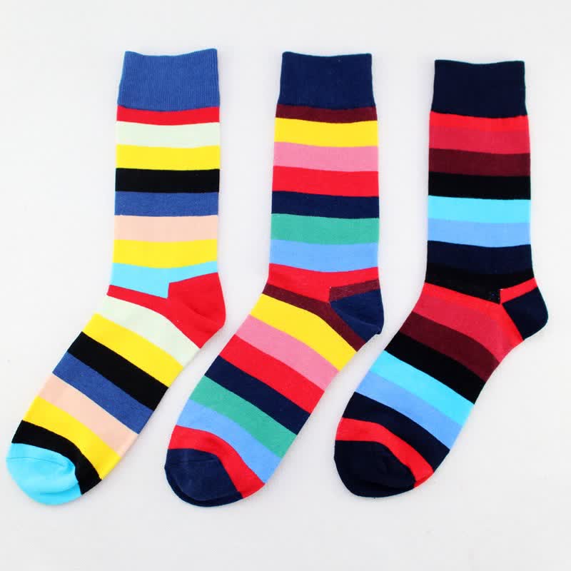 Men's Colorful Rainbow Striped Cotton Crew Socks - image 1