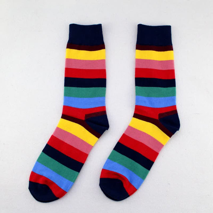 Men's Colorful Rainbow Striped Cotton Crew Socks - Style #3 - 6 Pairs - One Size (US 8 - US 11.5) - image 9