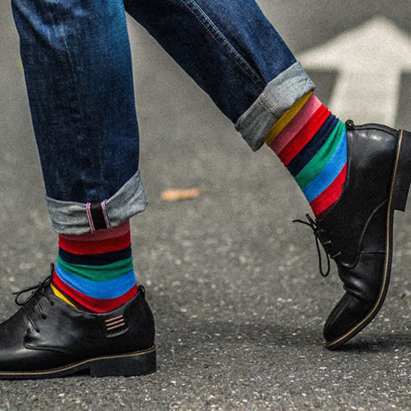 Men's Colorful Rainbow Striped Cotton Crew Socks - image 3