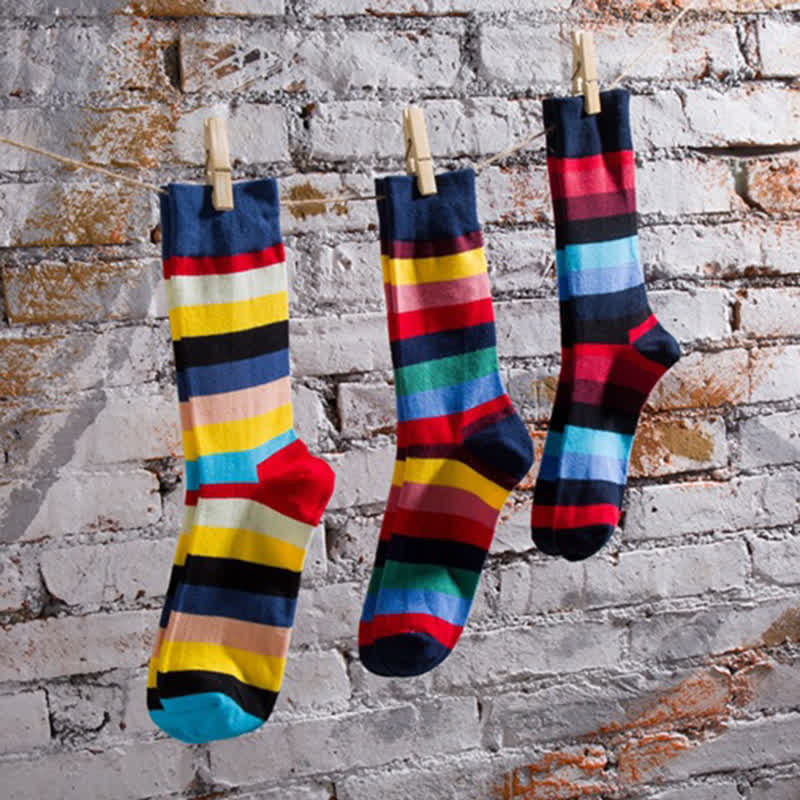 Men's Colorful Rainbow Striped Cotton Crew Socks - image 4