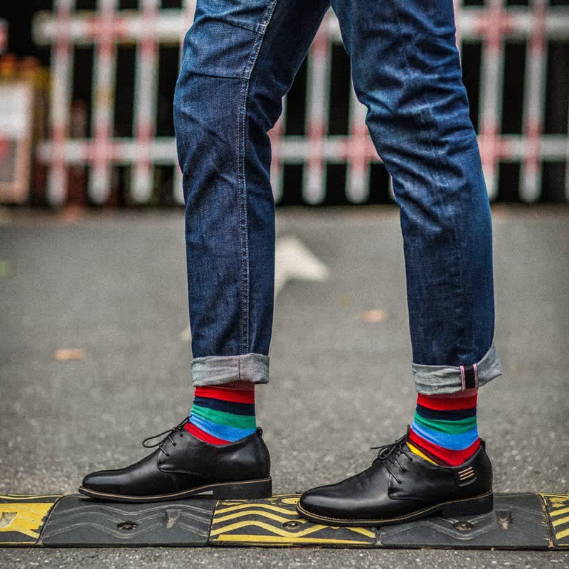 Men's Colorful Rainbow Striped Cotton Crew Socks - image 0