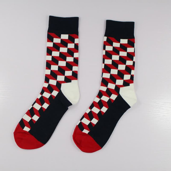 Men's Funny Novelty Crazy Checked Cotton Crew Socks - Red - 6 Pairs - One Size (US 6.5 - US 10) - image 4