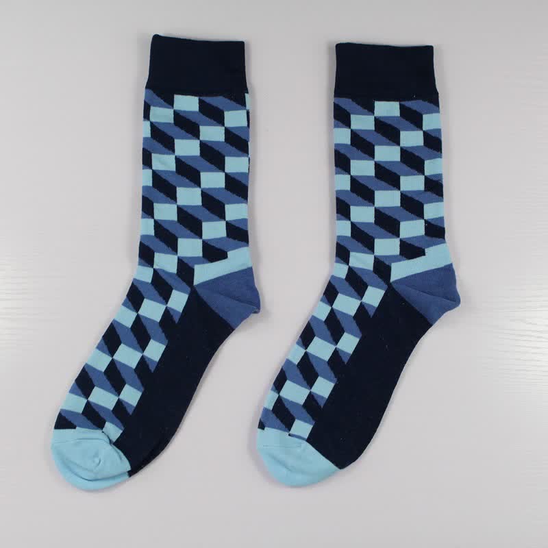 Men's Funny Novelty Crazy Checked Cotton Crew Socks - Blue - 6 Pairs - One Size (US 6.5 - US 10) - image 2