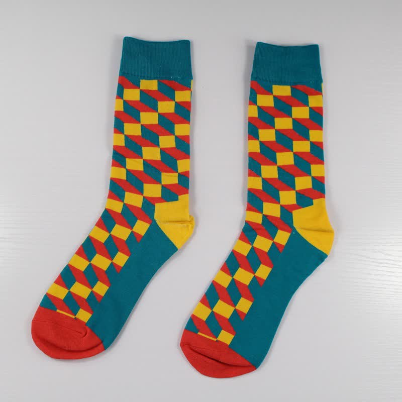 Men's Funny Novelty Crazy Checked Cotton Crew Socks - Orange - 6 Pairs - One Size (US 6.5 - US 10) - image 7