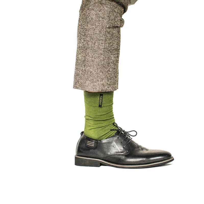 Men's Solid Color British Gentleman Cotton Crew Socks - Green - 6 Pairs - One Size (US 6.5 - US 10) - image 9