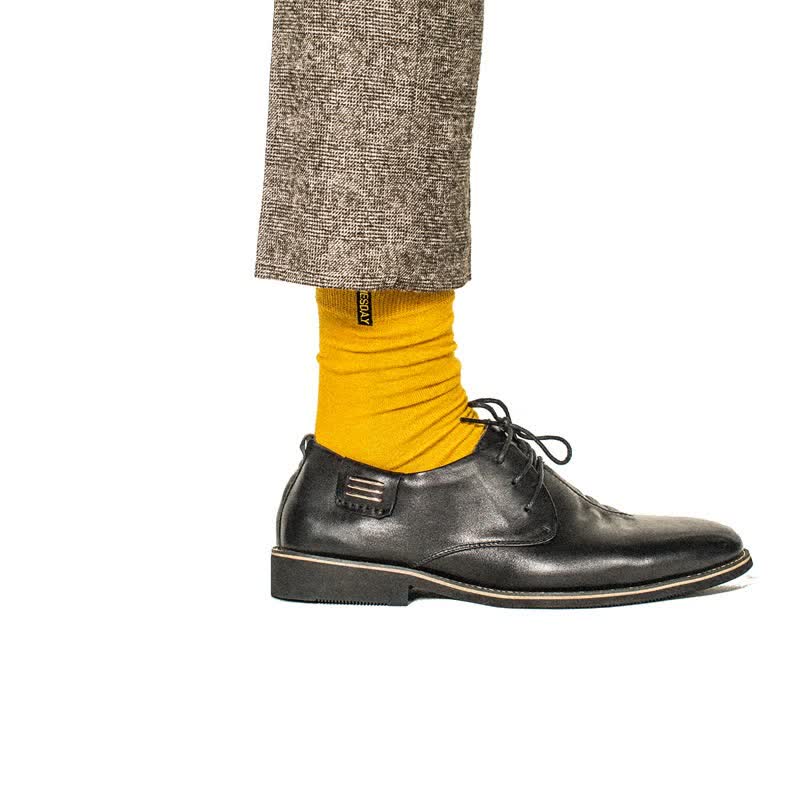 Men's Solid Color British Gentleman Cotton Crew Socks - Goldenrod - 6 Pairs - One Size (US 6.5 - US 10) - image 13