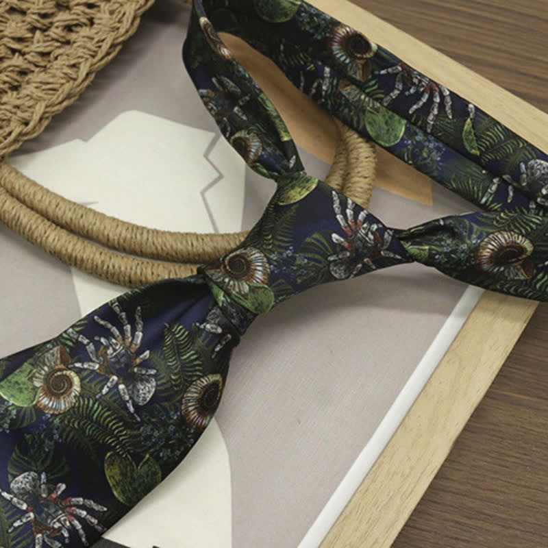 Men's Dark Blue Ocean Plant Sea Snail Printed Necktie - image 1