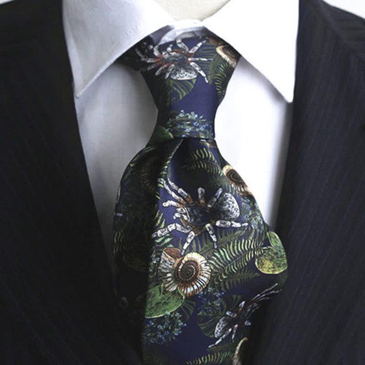 Men's Dark Blue Ocean Plant Sea Snail Printed Necktie - Dark Blue - image 0