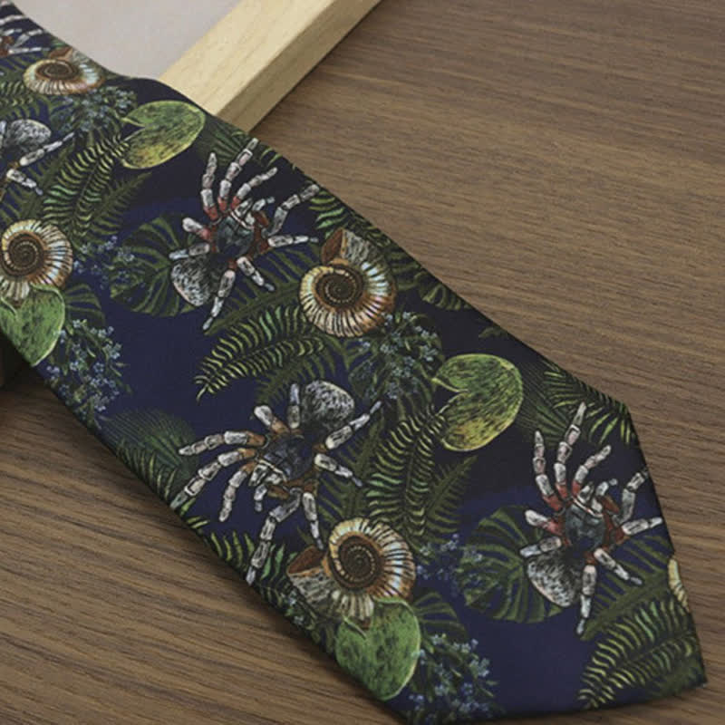 Men's Dark Blue Ocean Plant Sea Snail Printed Necktie - image 2