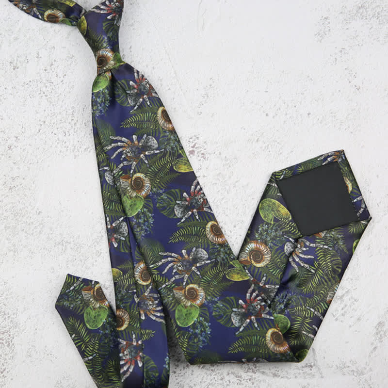 Men's Dark Blue Ocean Plant Sea Snail Printed Necktie - image 3