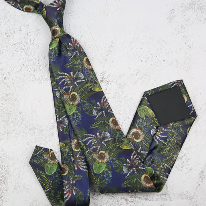Men's Dark Blue Ocean Plant Sea Snail Printed Necktie - image 3