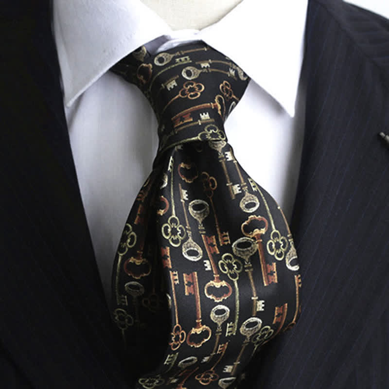 Men's Retro Intricated Black Keys Printed Necktie - Black - image 0