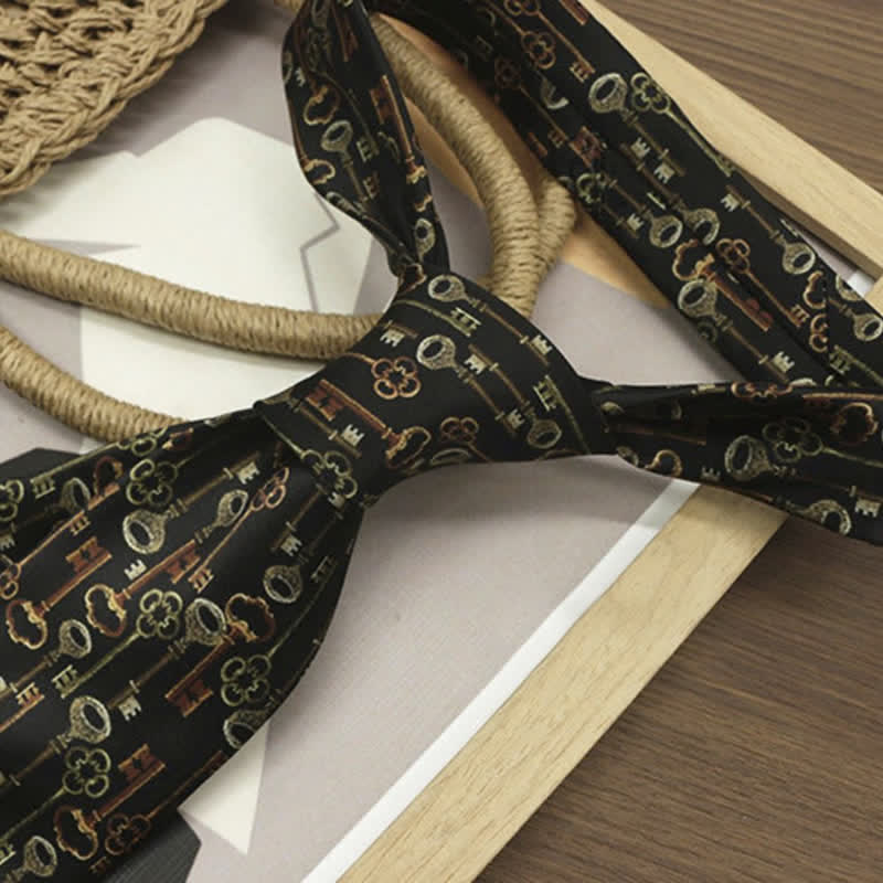Men's Retro Intricated Black Keys Printed Necktie - image 1