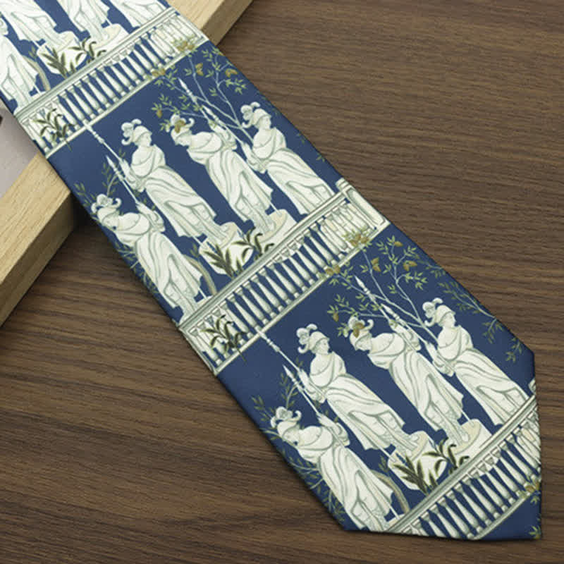 Men's Blue & White The Lady's Portrait Printed Necktie - image 2