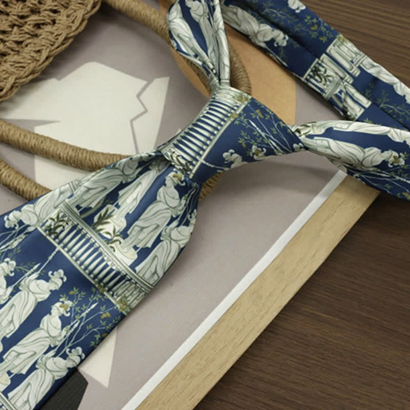 Men's Blue & White The Lady's Portrait Printed Necktie - image 1