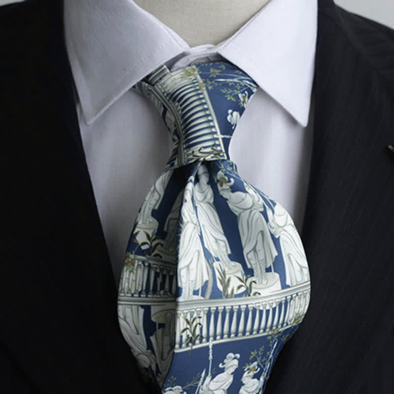 Men's Blue & White The Lady's Portrait Printed Necktie - Blue & White - image 0
